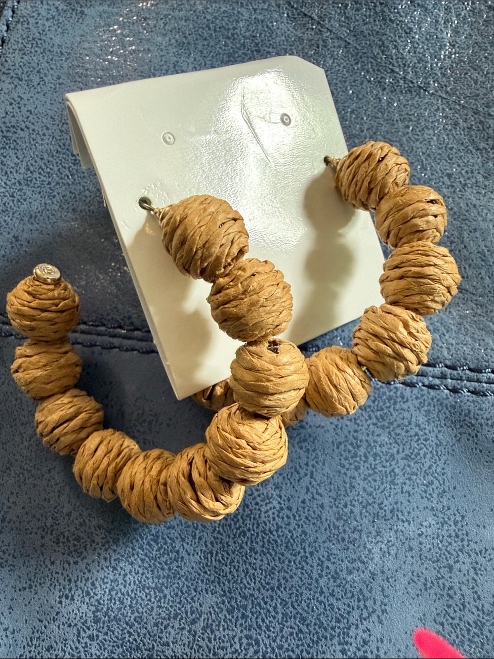 Natural Tan Woven Hoop Earrings - Unbranded - Picture 5 of 6